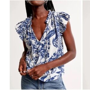 Abercrombie Ruffle Angel Sleeve Blouse Top - Size XS